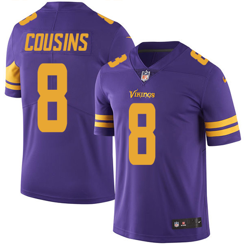 Nike Vikings #8 Kirk Cousins Purple Men's Stitched NFL Limited Rush Jersey - Click Image to Close